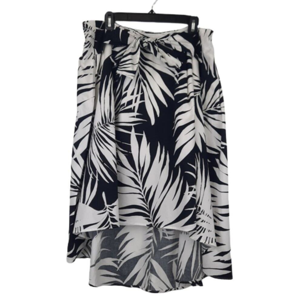 Who What Wear black & white leaf pattern high-low skirt front waist tie size 16